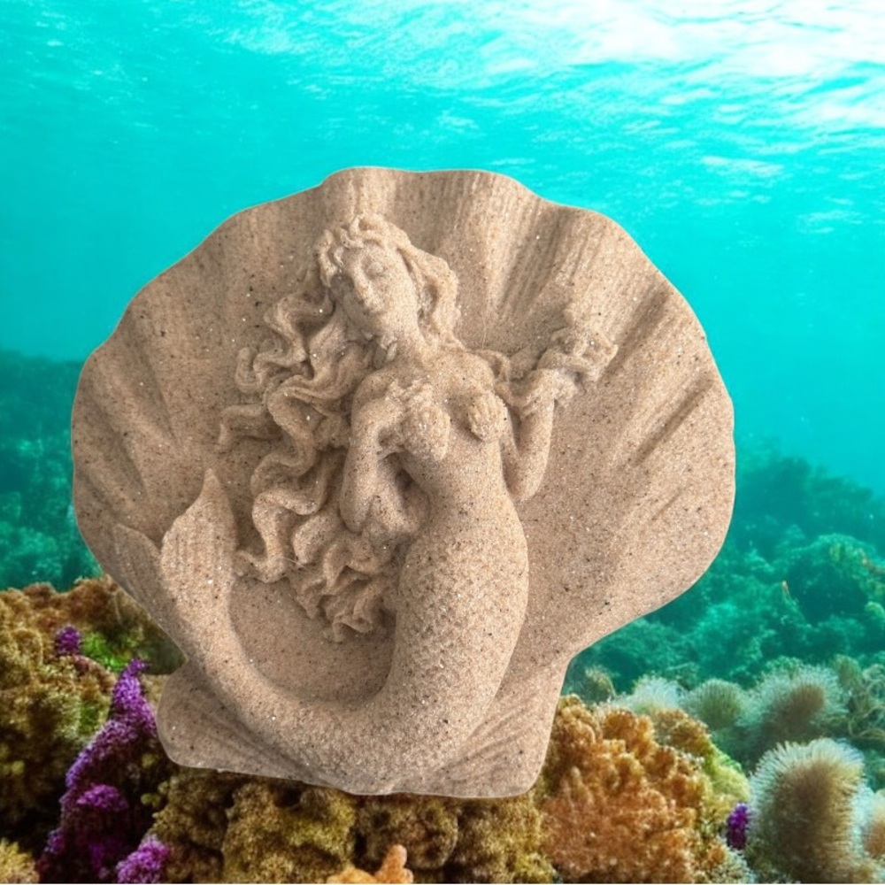 Mr Sandman 4”x4.5” Sculpture Mermaid Clam Shell Made From Real Sand